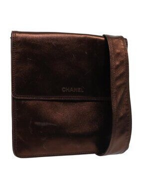 Authentic CHANEL Shoulder Bag Leather Bronze Gold CC
